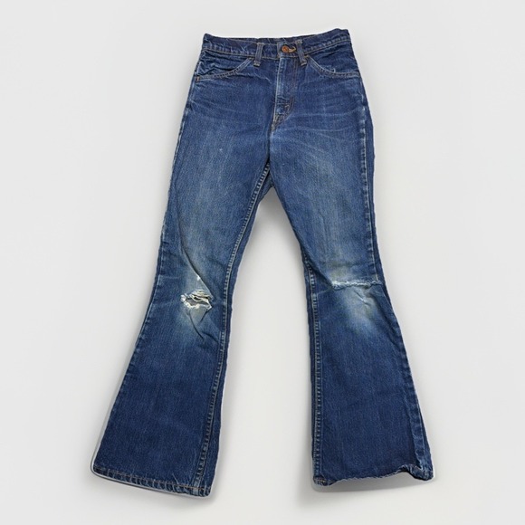 VTG 70s Levi's 746 Orange Tab Flare Jeans Fits 25x27 Distressed Patched